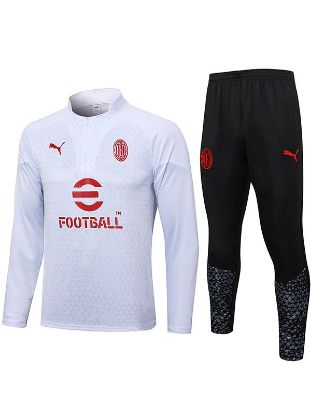 图片 AC Milan 2023-2024 Men's White Football Training Tracksuit (Zip-Neck Top & Soccer Pants)