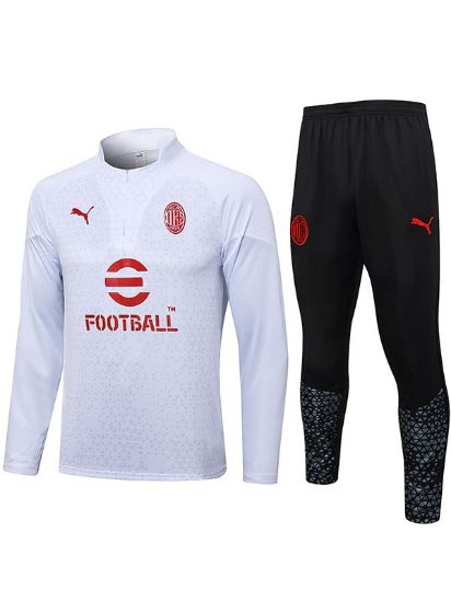 图片 AC Milan 2023-2024 Men's White Football Training Tracksuit (Zip-Neck Top & Soccer Pants)